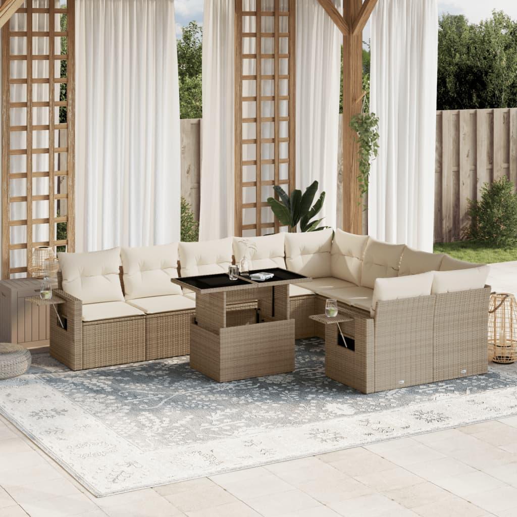 Sofasæt til haven 10 dele med hynder polyrattan beige billede