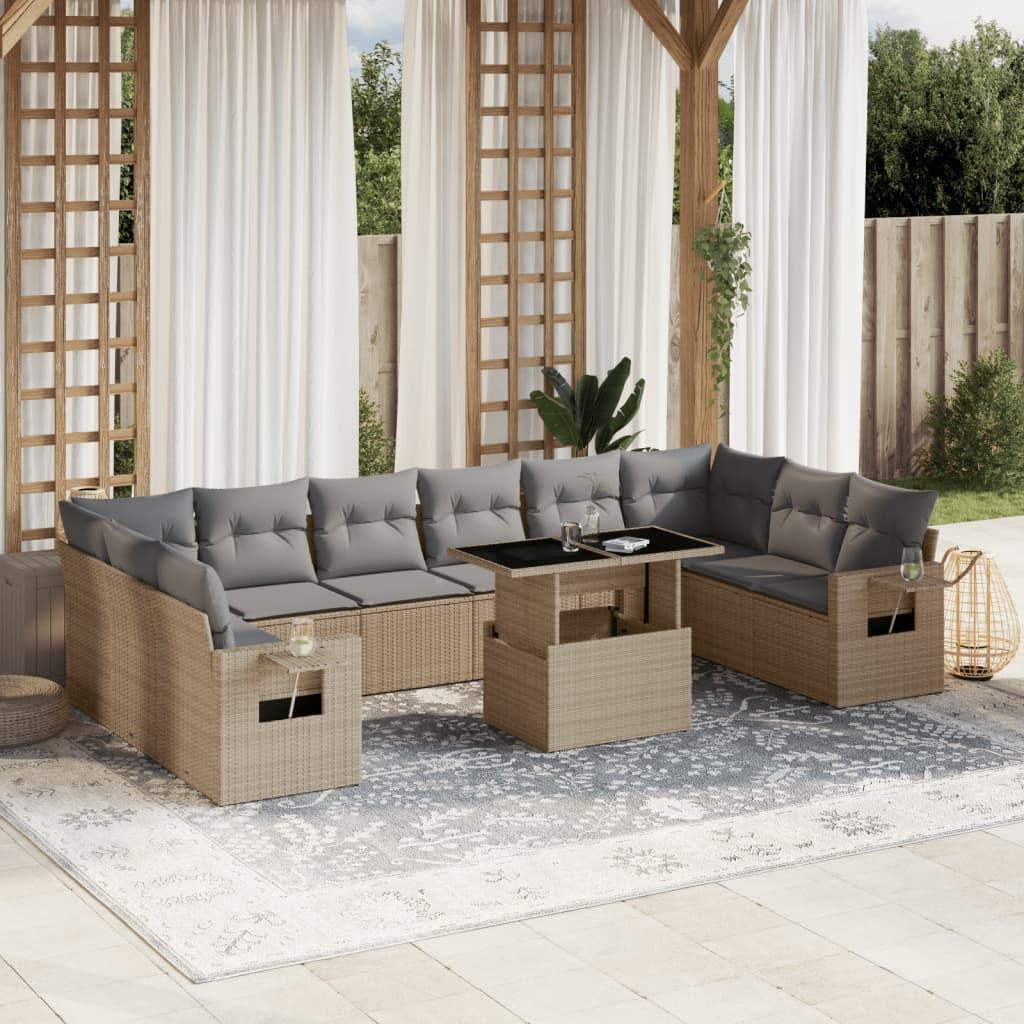 Sofasæt til haven 11 dele med hynder polyrattan beige