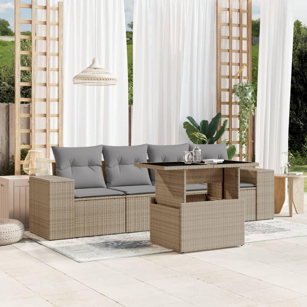 Sofasæt til haven 5 dele med hynder polyrattan beige