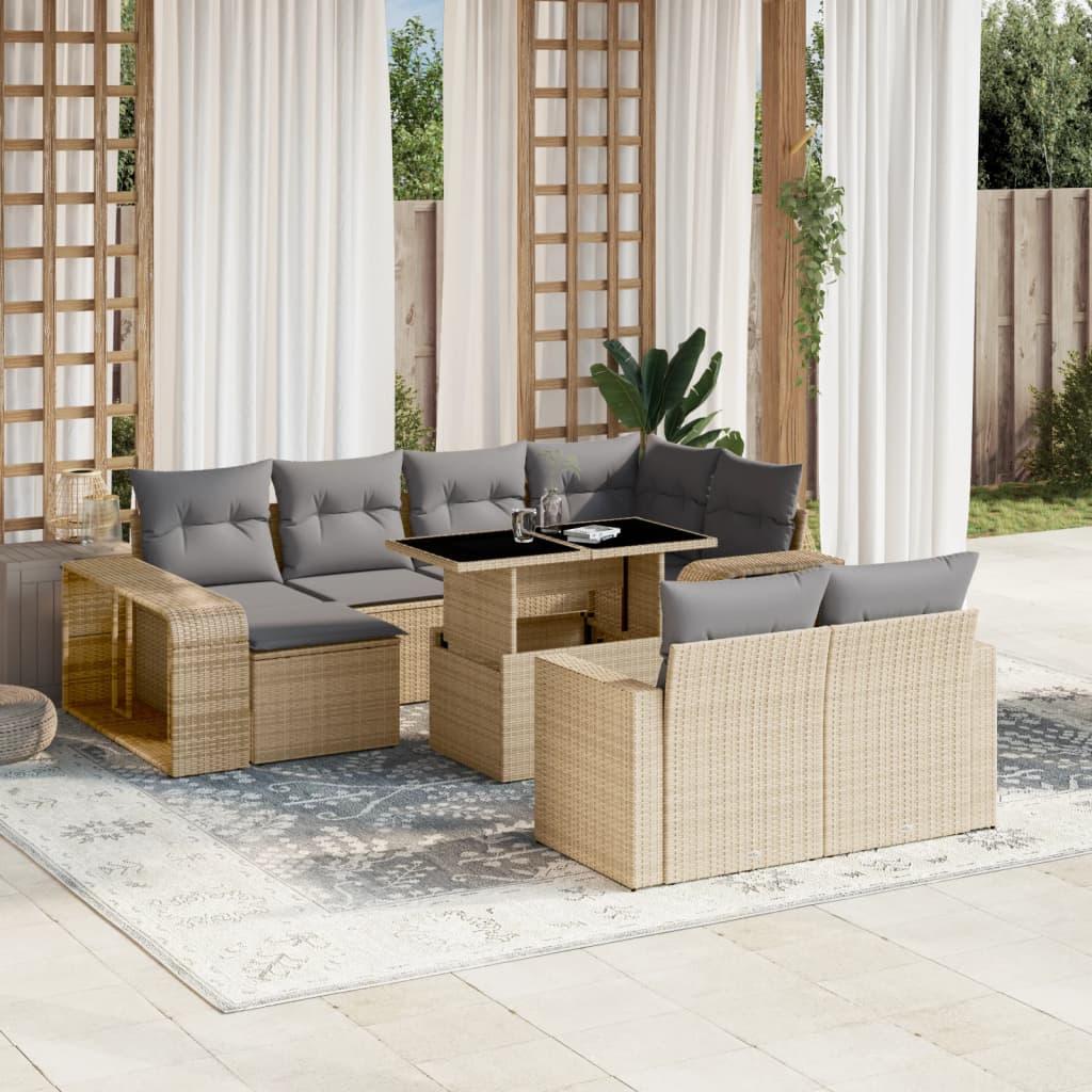 Sofasæt til haven 11 dele med hynder polyrattan beige