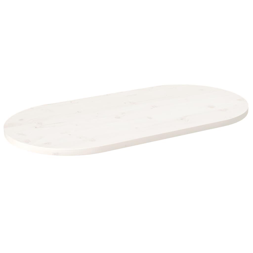 Bordplade 100x50x2,5 cm oval massivt fyrretræ hvid