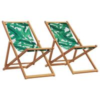 Strandstole 2 stk. foldbar stof og massivt træ bladmønster