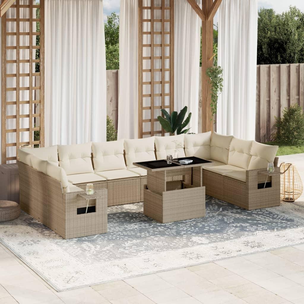 Sofasæt til haven 11 dele med hynder polyrattan beige