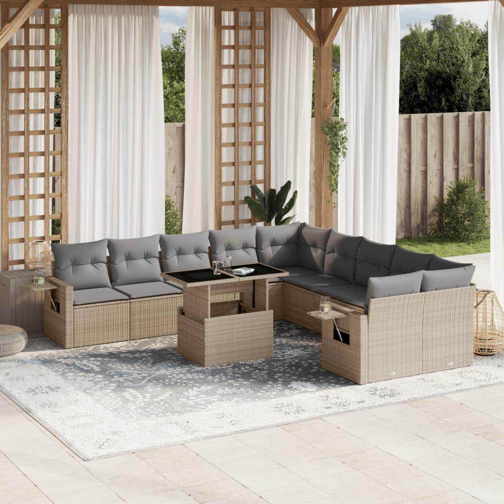 Sofasæt til haven 11 dele med hynder polyrattan beige billede