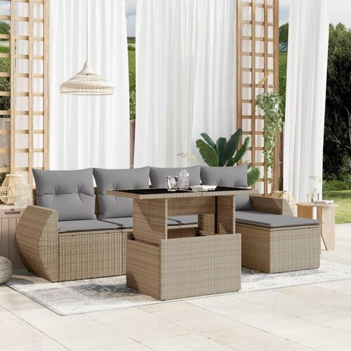 Sofasæt til haven 6 dele med hynder polyrattan beige