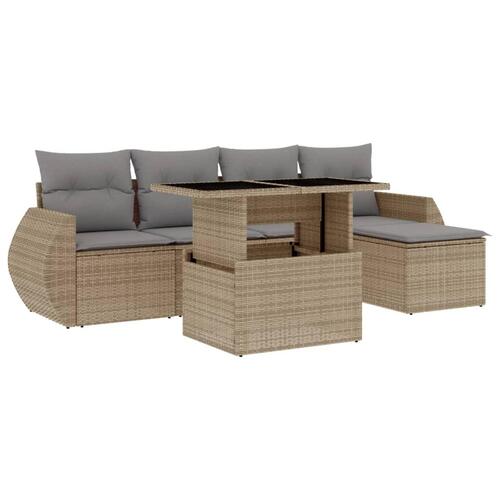 Sofasæt til haven 6 dele med hynder polyrattan beige