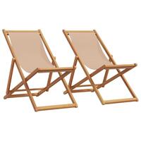 Strandstole 2 stk. foldbar stof og massivt træ gråbrun