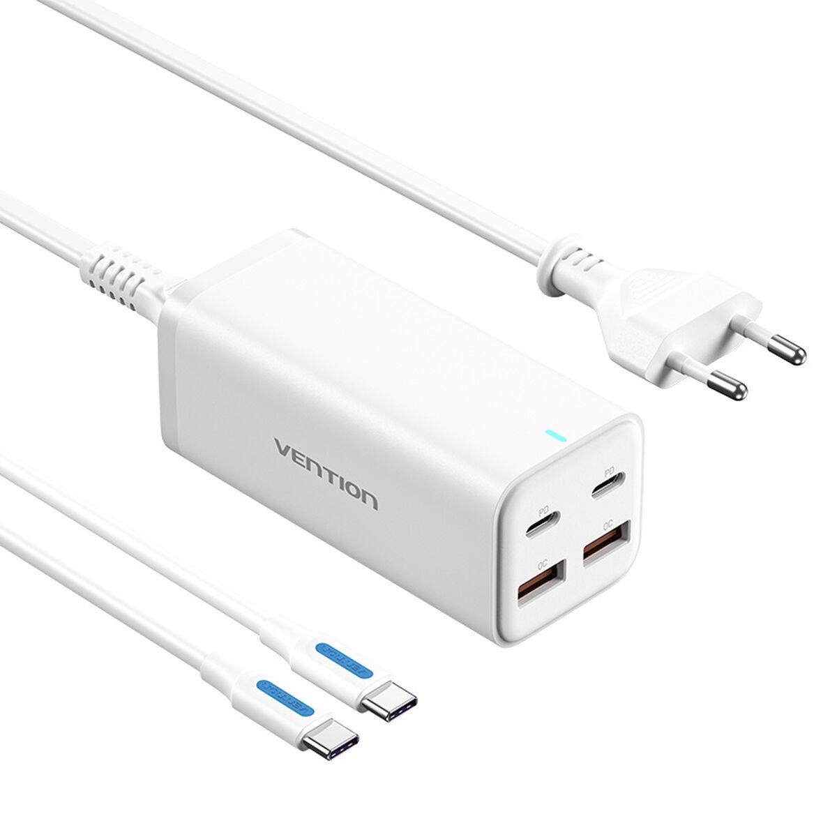 Oplader 100 W Vention vægoplader med USB/USB‑C - hvid