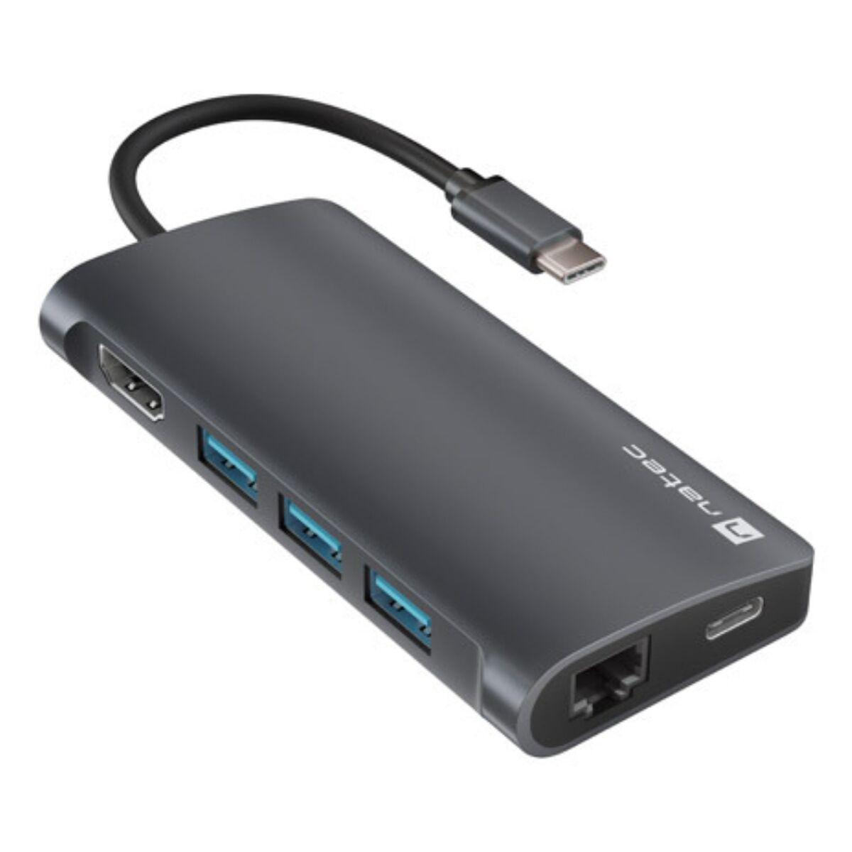 Natec USB‑C dockingstation med HDMI, USB 3.2 og Ethernet - grå