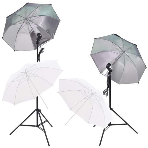 Fotostudiesæt m. softbox-lamper, paraplyer, baggrund, reflektor