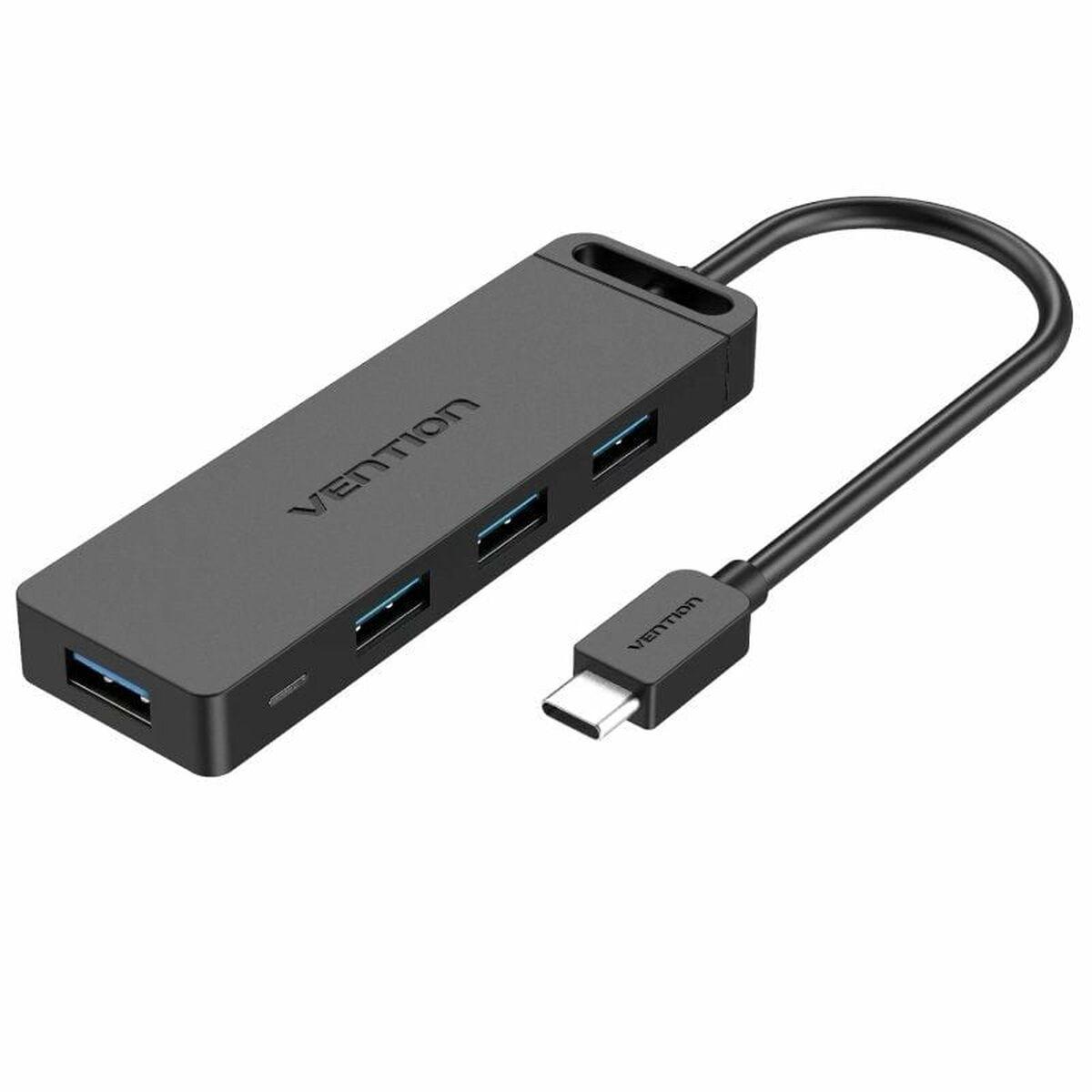 Vention Hub 5in1 with 4 Ports USB 3.0 and USB-C cable 0.15m Black USB hub - USB 3.0 - 4 ports - Sort