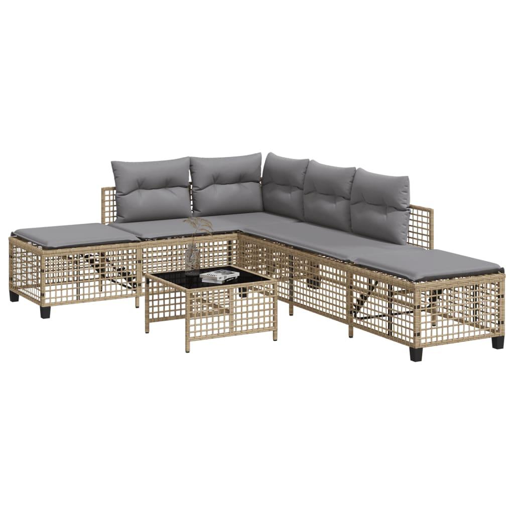 Hjørnesofasæt til haven i polyrattan - 3 dele med hynder, beige billede