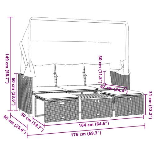 3-personers havesofa med baldakin og skamler polyrattan beige