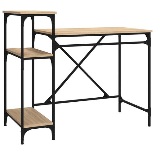 Skrivebord m. hylder 105x50x90cm konstrueret træ jern sonoma-eg