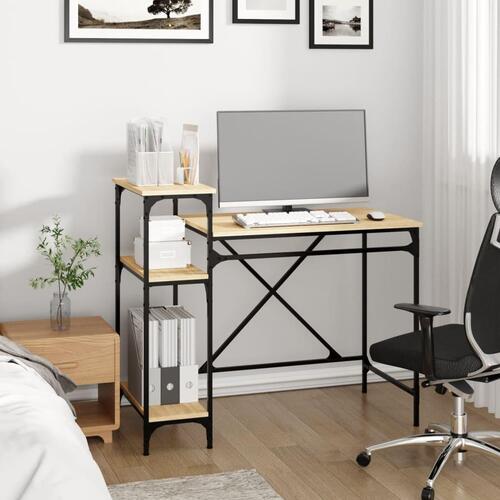 Skrivebord m. hylder 105x50x90cm konstrueret træ jern sonoma-eg