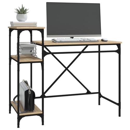 Skrivebord m. hylder 105x50x90cm konstrueret træ jern sonoma-eg
