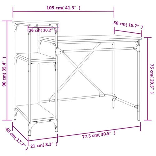 Skrivebord m. hylder 105x50x90cm konstrueret træ jern sonoma-eg