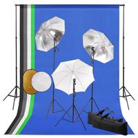Fotostudiesæt m. lamper paraplyer + fotobaggrund og reflektor