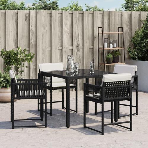 Havestole med hynder 4 stk. polyrattan sort