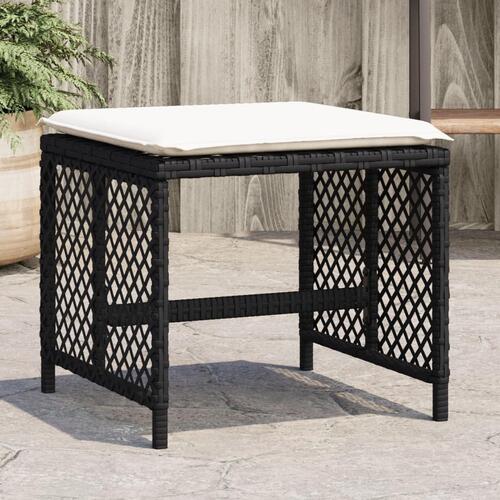 Haveskammel med hynder 4 stk. 41x41x36 cm polyrattan sort