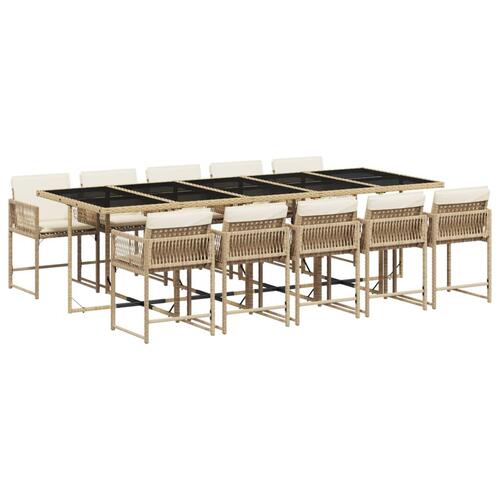 Spisebordssæt til haven 11 dele med hynder polyrattan beige