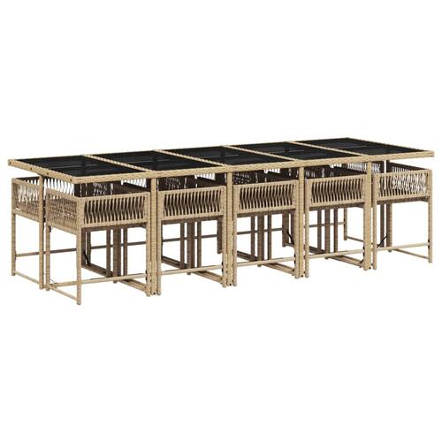 Spisebordssæt til haven 11 dele med hynder polyrattan beige