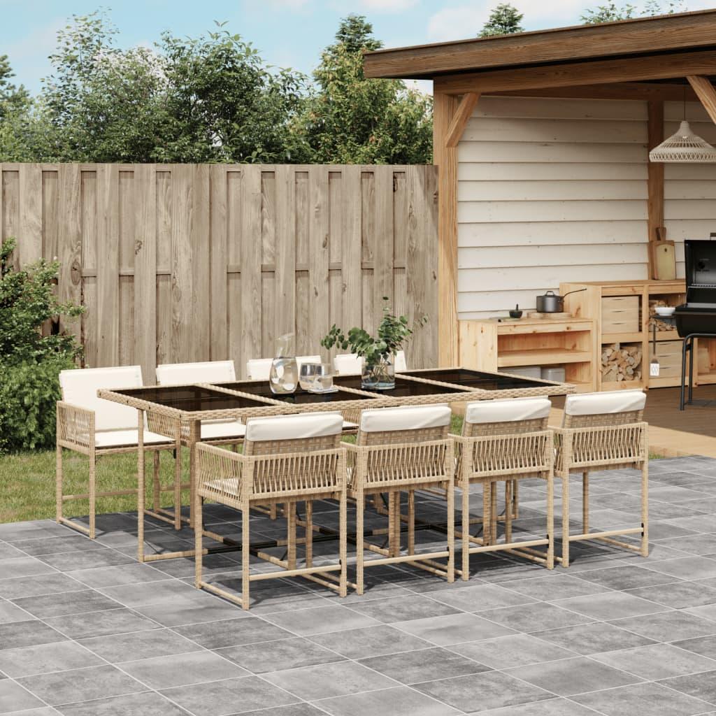 Spisebordssæt til haven 9 dele med hynder polyrattan beige