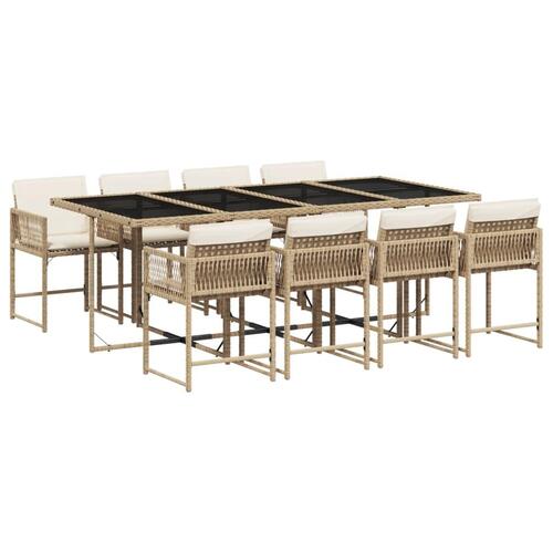 Spisebordssæt til haven 9 dele med hynder polyrattan beige