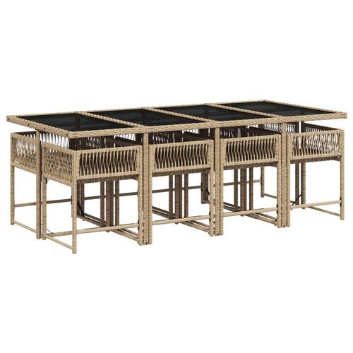 Spisebordssæt til haven 9 dele med hynder polyrattan beige