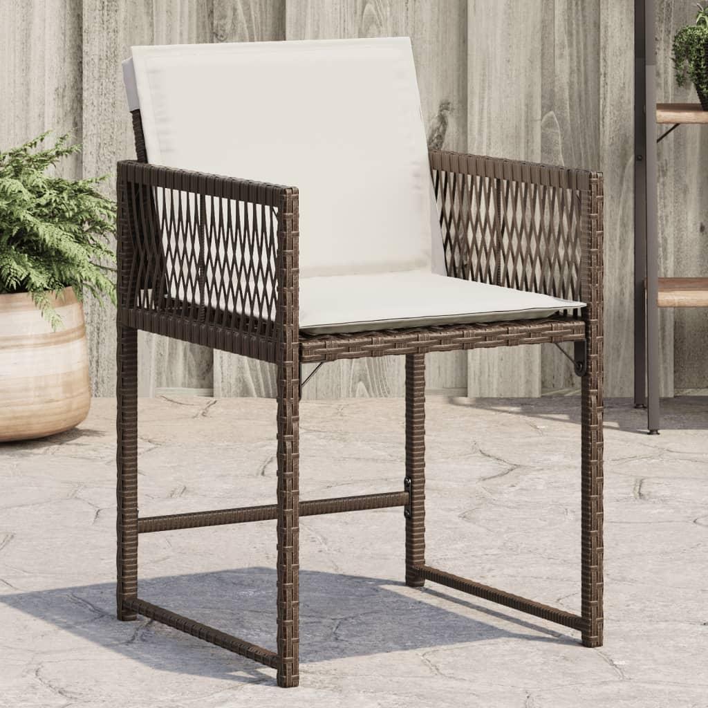 Havestole 4 stk. med hynder polyrattan brun