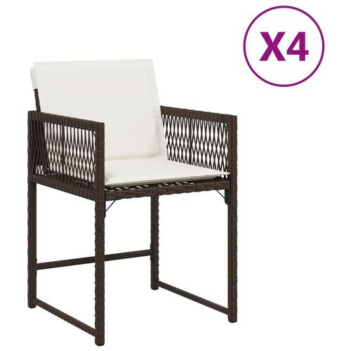 Havestole 4 stk. med hynder polyrattan brun