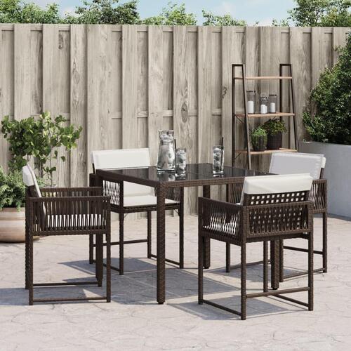 Havestole 4 stk. med hynder polyrattan brun