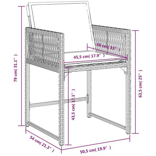 Havestole 4 stk. med hynder polyrattan brun