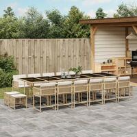 Spisebordssæt til haven 17 dele med hynder polyrattan beige