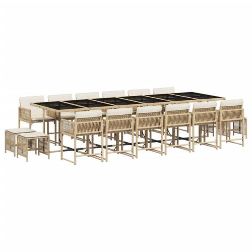 Spisebordssæt til haven 17 dele med hynder polyrattan beige