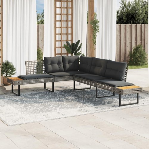 L-formet havesofa med hynder polyrattan og akacietræ grå