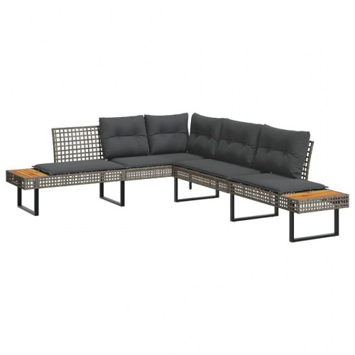 L-formet havesofa med hynder polyrattan og akacietræ grå