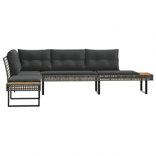 L-formet havesofa med hynder polyrattan og akacietræ grå