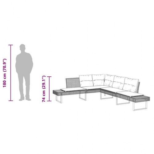 L-formet havesofa med hynder polyrattan og akacietræ grå