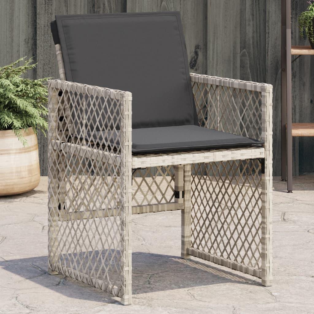 Havestole 4 stk. med hynder polyrattan lysegrå