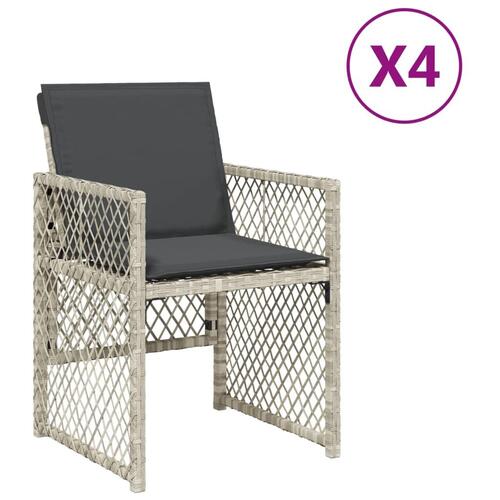 Havestole 4 stk. med hynder polyrattan lysegrå