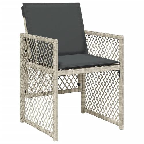 Havestole 4 stk. med hynder polyrattan lysegrå