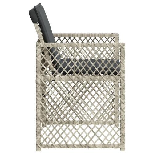 Havestole 4 stk. med hynder polyrattan lysegrå