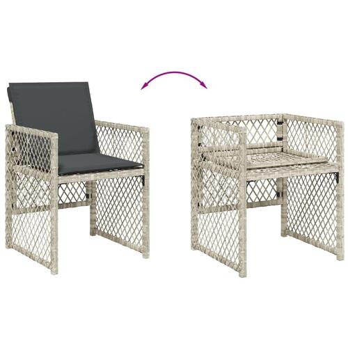 Havestole 4 stk. med hynder polyrattan lysegrå