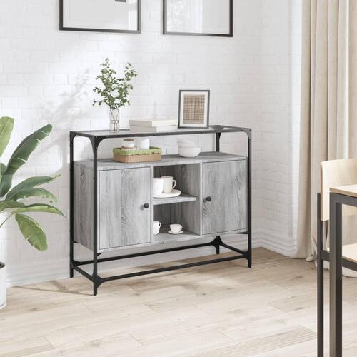 Skænk med glastop 98x35x81 cm konstrueret træ grå sonoma-eg