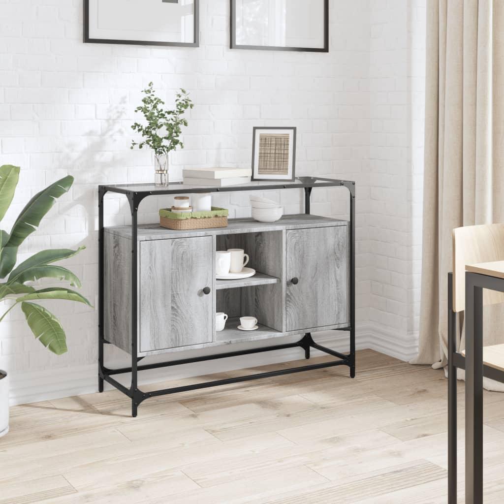 Skænk med glastop 98x35x81 cm konstrueret træ grå sonoma-eg