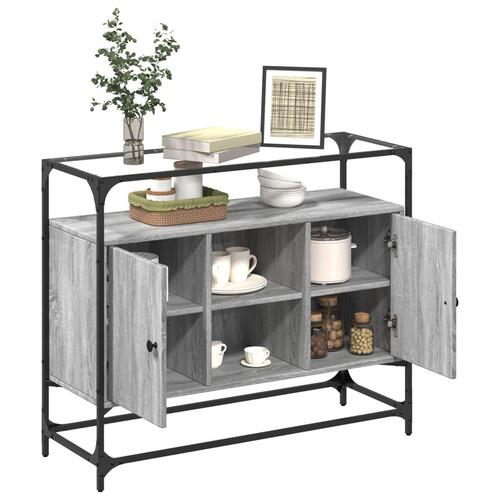 Skænk med glastop 98x35x81 cm konstrueret træ grå sonoma-eg