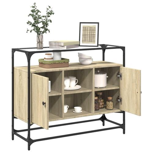 Skænk med glastop 98x35x81 cm konstrueret træ sonoma-eg