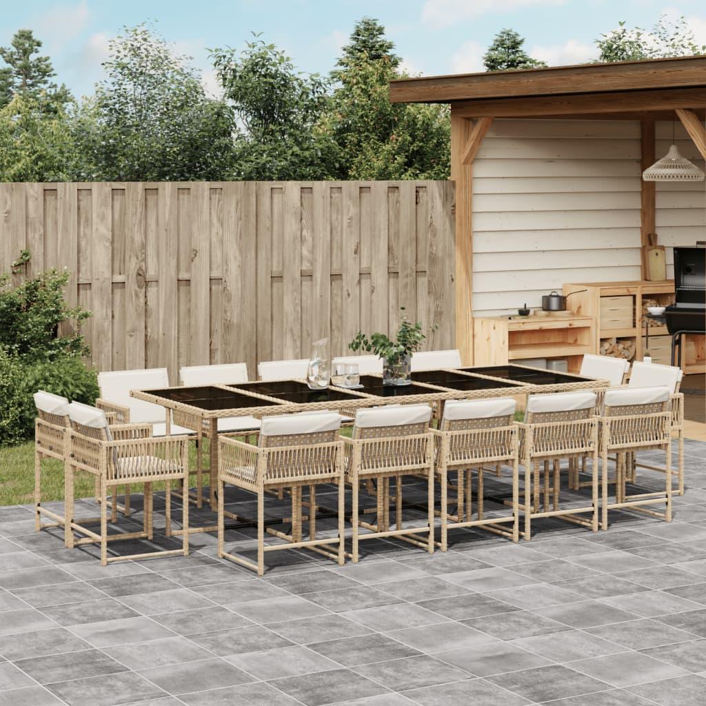 Spisebordssæt til haven 15 dele med hynder polyrattan beige