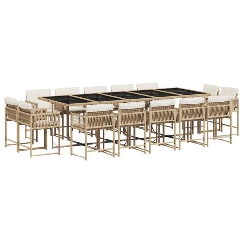 Spisebordssæt til haven 15 dele med hynder polyrattan beige